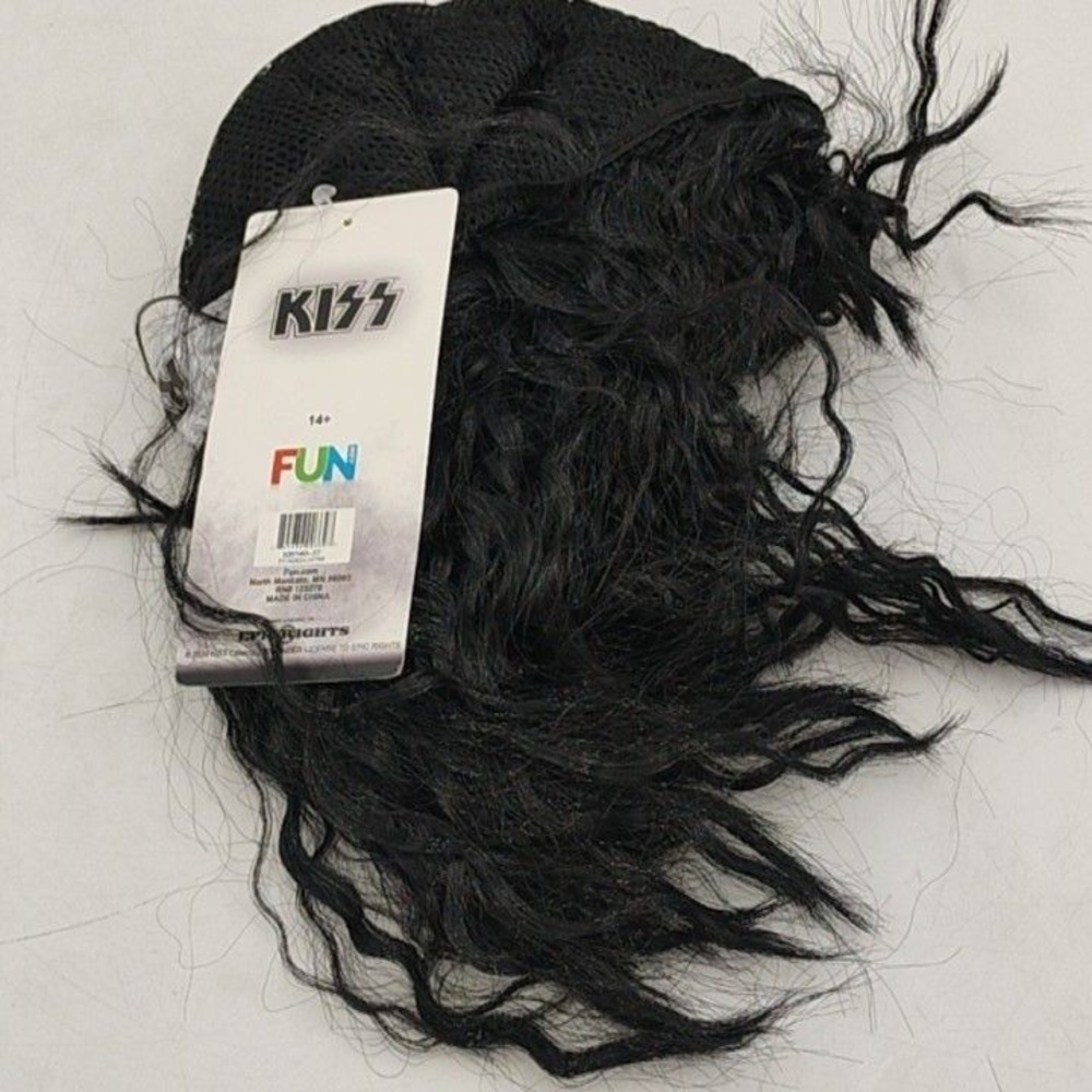 KISS Wig Adult Black Wavy 70s Rock Costume Hair One Size New Halloween